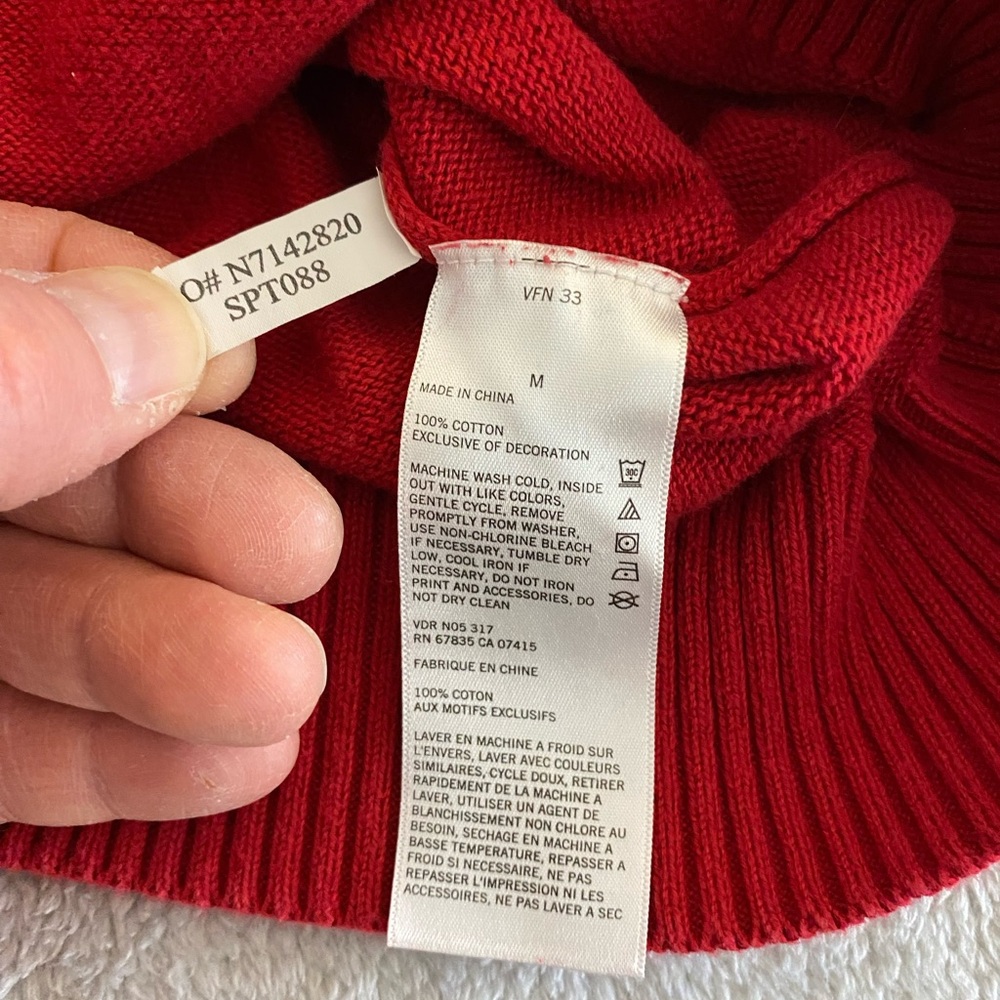 Nautica Red V-Neck Sweater Bold Knit Design - Picture 5 of 5
